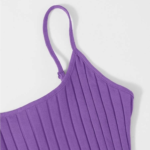 XS Violet purple EZwear Ribbed Cami M-Slit Bodycon Mini Dress - Picture 4 of 5